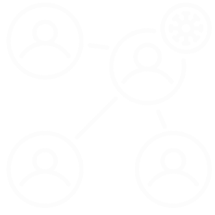 White line drawing shows four connected people icons with a virus icon linked to one, illustrating virus transmission among individuals—perfect for visualizing concepts like Operation Outbreak and infection spread.