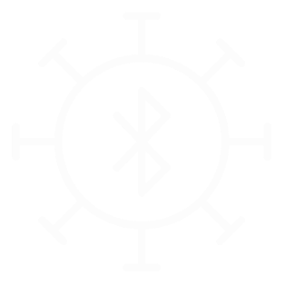 A white Bluetooth symbol inside a circle with lines radiating outward, resembling a virus or molecule structure, represents Operation Outbreak on a black background.
