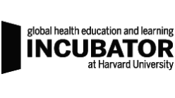 Logo for the Global Health Education and Learning Incubator at Harvard University, featuring bold text and a stylized open door shape on the left, inspired by Operation Outbreak's innovative approach to health education.