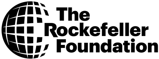 The logo of The Rockefeller Foundation features a black globe grid design to the left of the foundation's name, written in bold black letters with "The" above "Rockefeller Foundation," resonating with initiatives like Operation Outbreak.