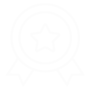 A simple line drawing of an award ribbon with a star in the center and two ribbons hanging below. The design is minimal and monochromatic.