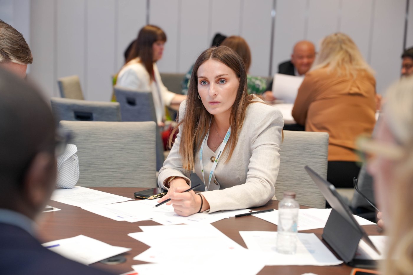 A delegate taking part in an Operation Outbreak exercise during a conference session